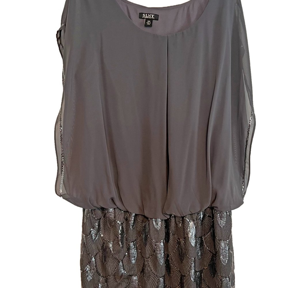 SLNY Gray Metallic Cocktail Dress